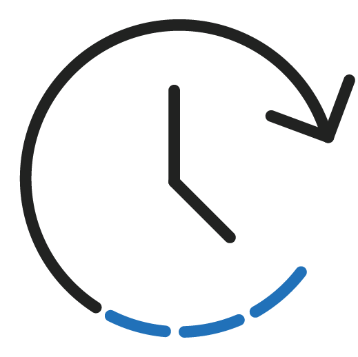 Icon of a clock with an circular arrow as the outline